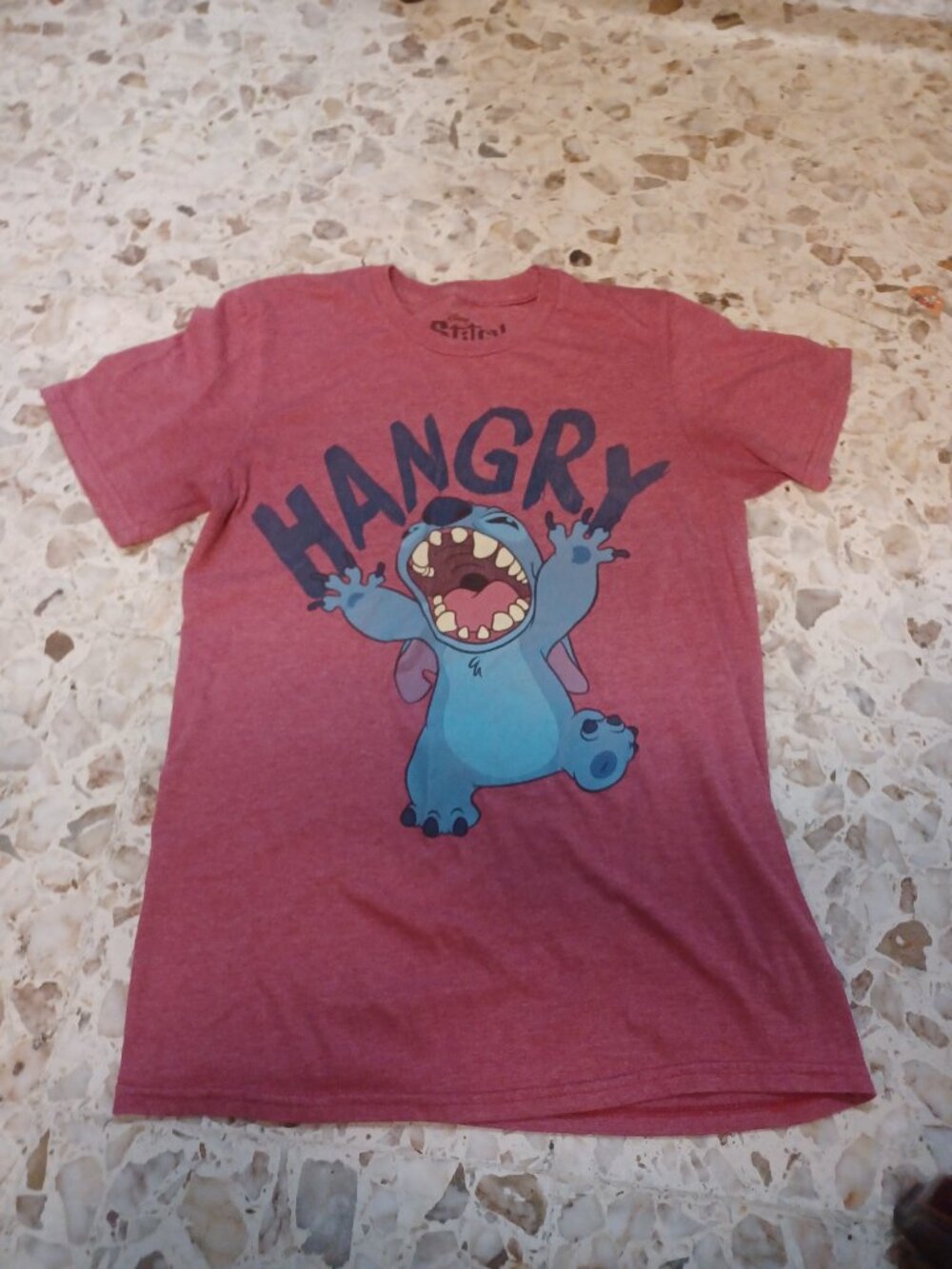 Disney Stitch "Hangry" Short Sleeve Tee Small Pink